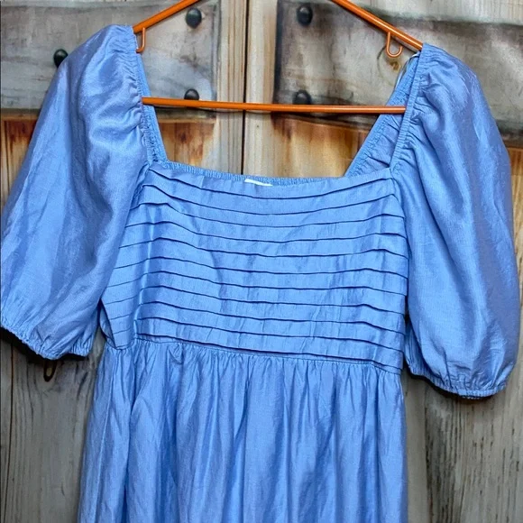 Blu Pepper NWOT Light Blue Puff Sleeve Dress Empire Waist Maxi Cottony Lined - Picture 4 of 7